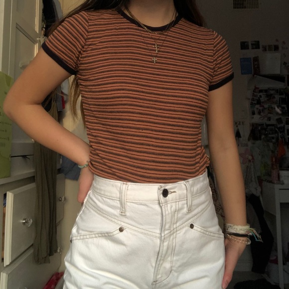 forever 21 burnt orange brown striped ribbed tee - Picture 3 of 4